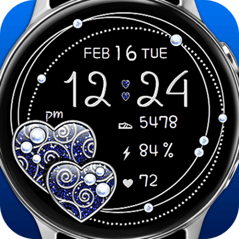Silver Pearl Hearts Watch Face